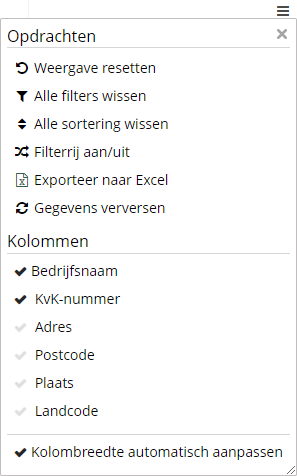 Bedrijven vinden door te zoeken in zelfgekozen kolommen